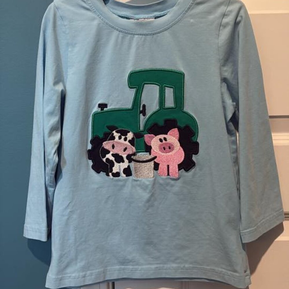 Tractor long sleeve smocked shirt